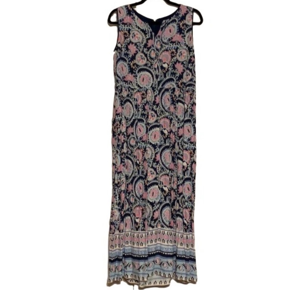 Talbots pink and blue paisley maxi dress size 8 petite